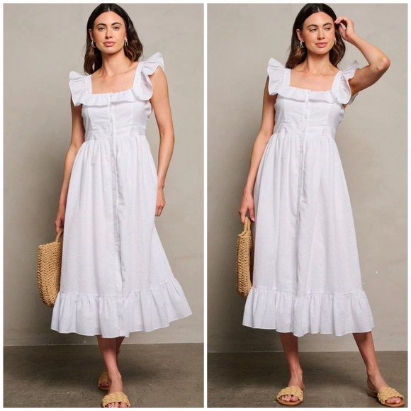 Chic White Midi Dress with Flattering Fit - Picture 5 of 6